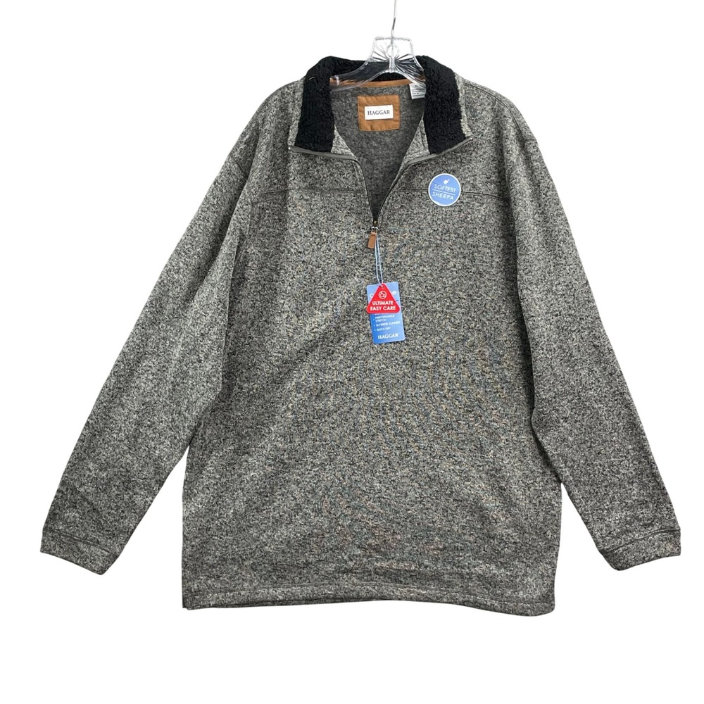 Haggar Quarter Zip Pullover Mens XLT Gray Sherpa Lined Gorpcore Academia‎ Travel